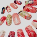 【和柄生地ネイルチップset 着物風古典和花柄赤ピンク系】